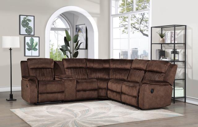Sansovino 6pc Fabric Reversible, Brown Leather And Suede Sectional