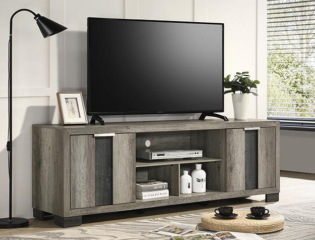 72 inch two tone tv stand with sliding doors