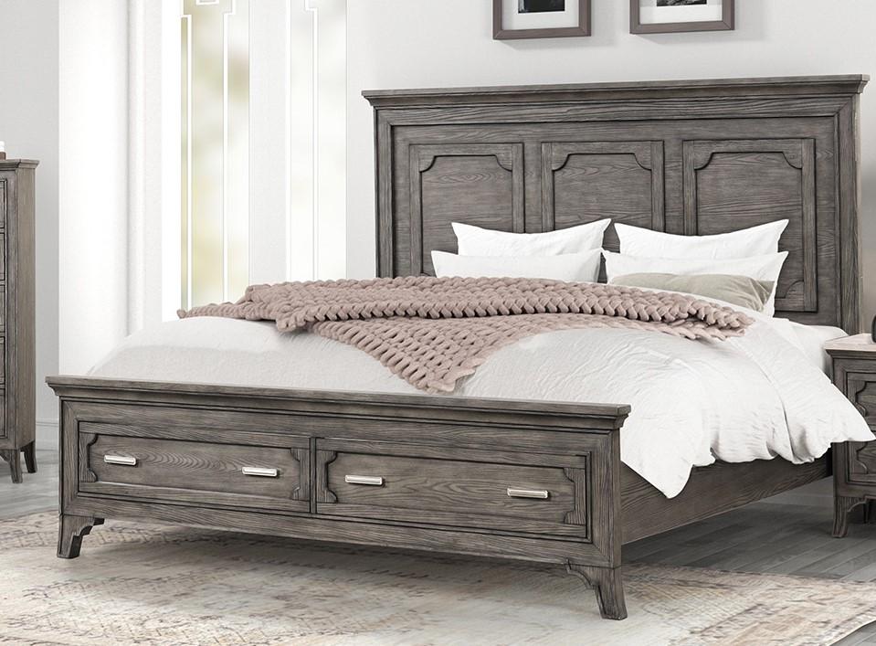 Platform bed with 2 drawers in gray finish