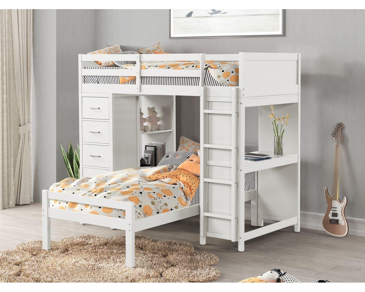 White Loft Bunk Bed with Chest and Desk