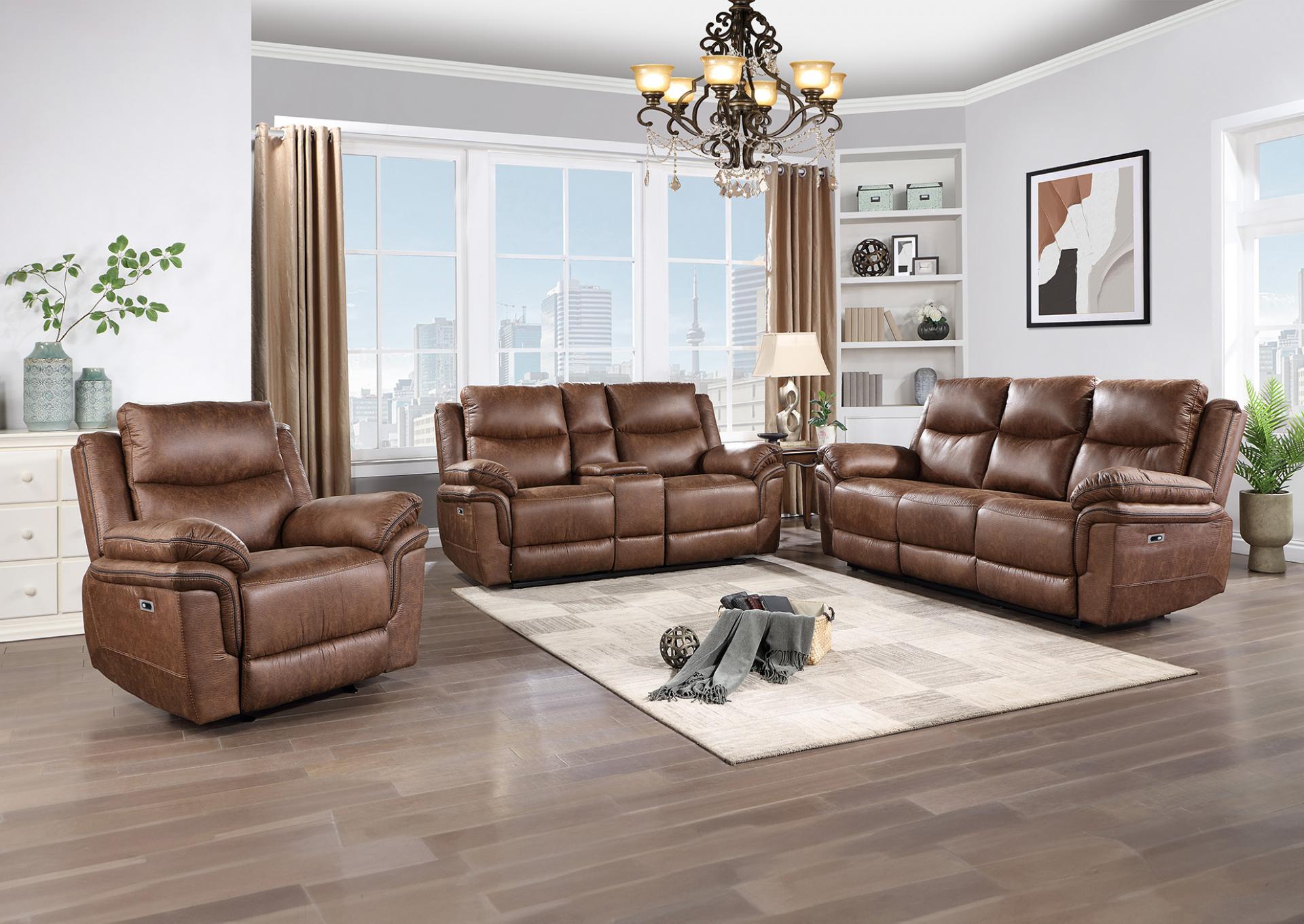 Brown Dual Reclining Sofa and Love seat