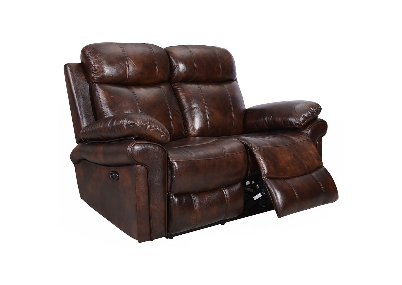 Joplin Top Grain Leather Dual Reclining Power Love Seat - Brown,Instore