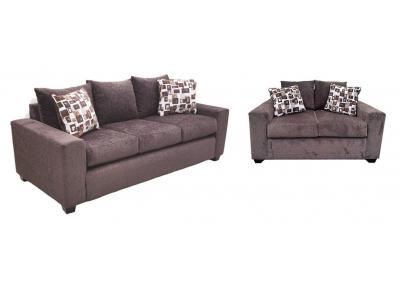 Claudia Sofa and Love Seat with 4 Accent Pillows - Chocolate