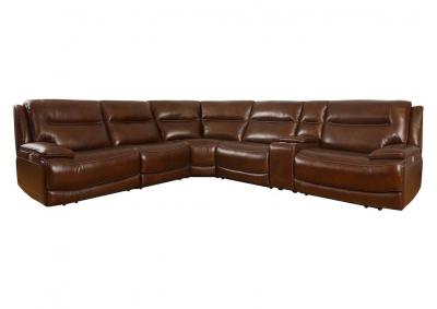 Image for Colt 6 Piece Power Foot and Power Headrest Reclining Sectional Sofa in Brown Top Grain Leather
