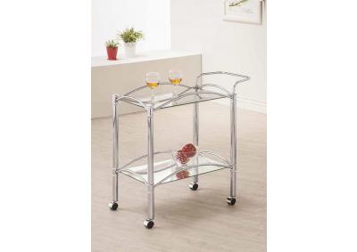 2 Tier Serving Cart with Chrome and Glass Shelves