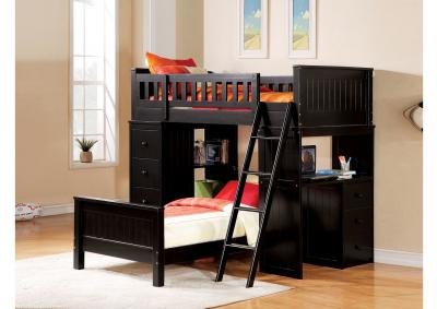 Quarters Twin / Twin Loft Bed with Desk and Chest - Black