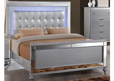 Valens Silver LED Lighted Panel Bed  - California King