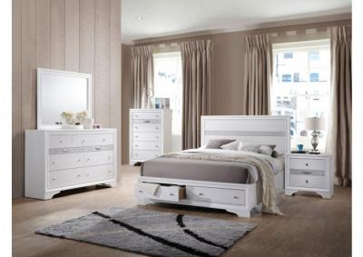 Jewel White Platform Storage Bedroom Set- NO MIRROR AVAILABLE - Queen