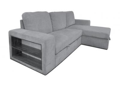 Wesley Media Sofa Bed with Side Shelves and Storage Chaise with Pull Out Pop Up Ottoman