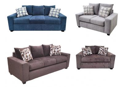 Claudia Sofa and Love Seat with 4 Accent Pillows - Blue