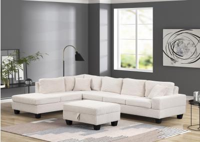 Image for Cozy Reversible Sofa Chaise with Storage Ottoman - Beige