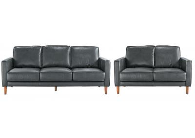 Pacer Leather Sofa and Love Seat - Fiero Charcoal