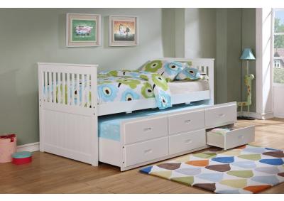 Benny Captain's Trundle Twin Bed - White