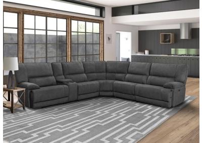 Image for Marathon Sectional with Power Headrests and Footrest, USB Ports in Titanium Fabric 
