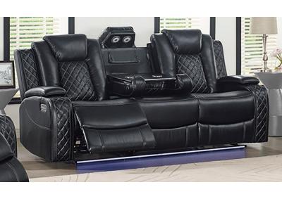Marion Manual Dual Reclining Sofa with Charging Station and Light Up Bottom - Black