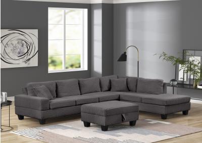 Cozy Reversible Sofa Chaise with Storage Ottoman - Gray