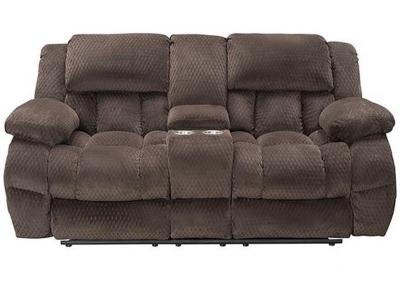 Tyson Manual Dual Reclining Love Seat with Console - Chocolate