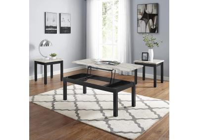 Cecilia Faux Marble Coffee Side Table Set, Black with White/Gray
