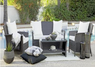 Image for Beach Brown 4-Piece Wicker Patio Conversation Set with White Cushions