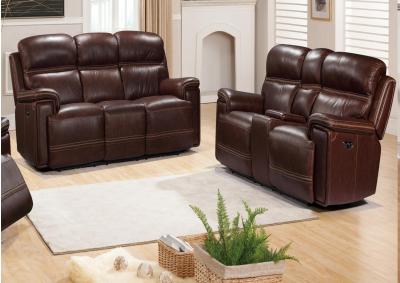 Fresno Power Head and Foot Leather Dual Reclining Sofa and Power Head and Foot Dual Reclining Love Seat with Console