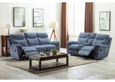 Image for Griffin Dual Reclining Sofa and Dual Reclining Love Seat with Storage Console - Blue