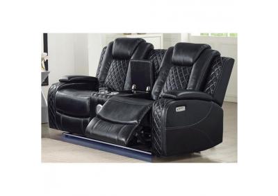 Marion Power Head and Foot Dual Reclining Love Seat with Blue Tooth Speakers and Light Up Bottom - Black