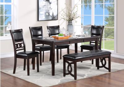Gia 60 Inch Dining Table with 4 Chairs and Backless Bench - Ebony