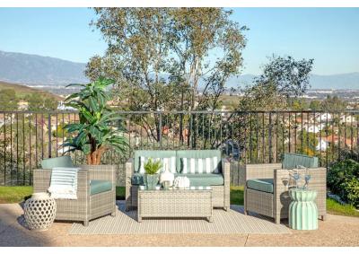 Breeze Gray 4-Piece Wicker Patio Conversation Set with Teal Cushions
