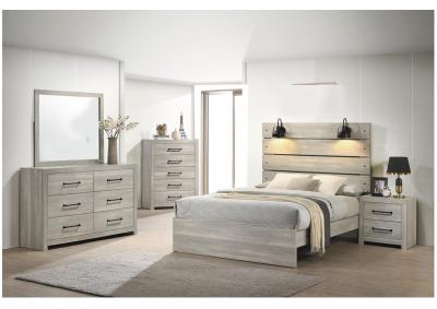 Camila White Wash Bedroom Set with Lighted Headboard - Queen