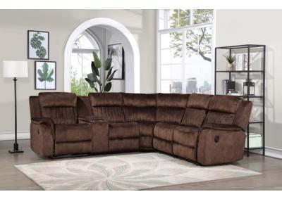 Sansovino 6PC Fabric Reversible Sectional Sofa with 2 Power Recliners and 1 Manual Recliner - Brown