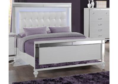 Valens White LED Lighted Panel Bed  - Queen