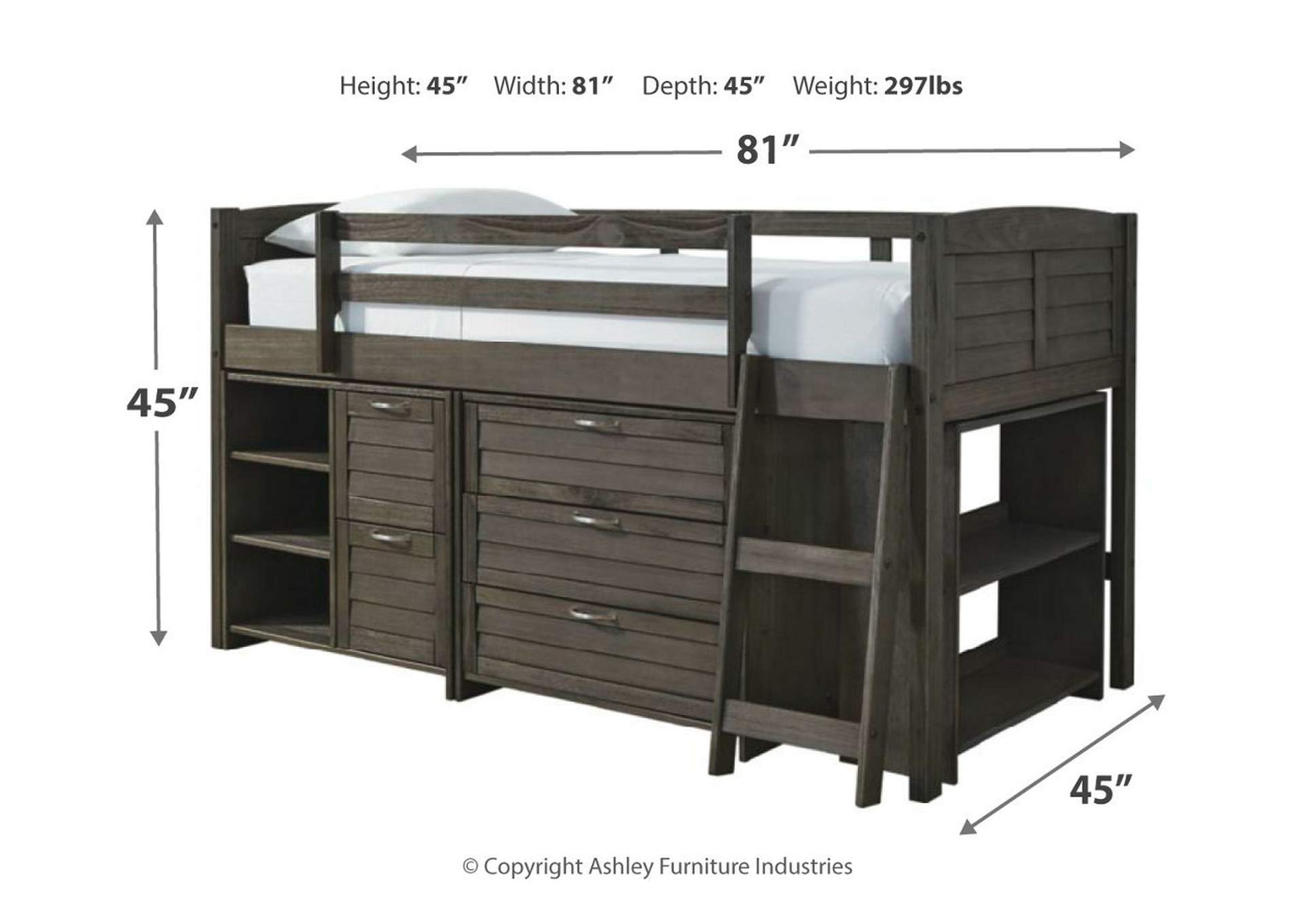 Caitbrook Twin Loft Bed with 1 Large Storage Drawer,Close Out