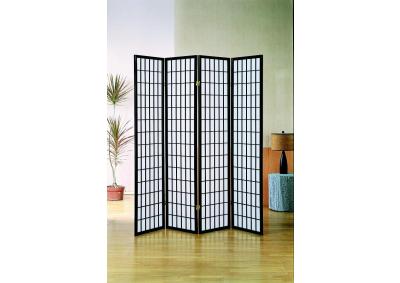 4-Panels Room Divider w/White Screen, Black
