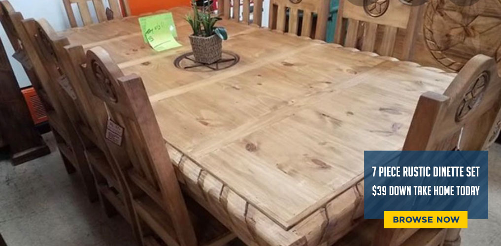 Seven Piece Rustic Dinette Set Banner