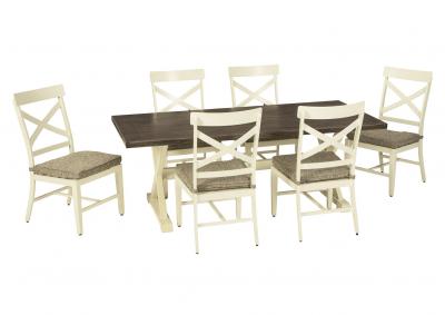 Image for Preston Bay Antique White Dining Table w/6 Chair and Umbrella Option