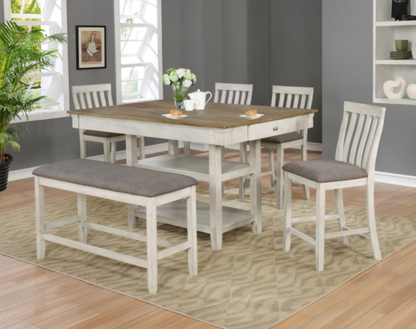 6 pcs dining table bench included 2715 Crown $1,310 Box of chairs (2) $272 Bench $178,Instore