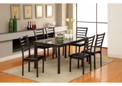 FOA Black 5 Piece Dining Set w/4 Side Chairs and 1 Marble Top Dining Table