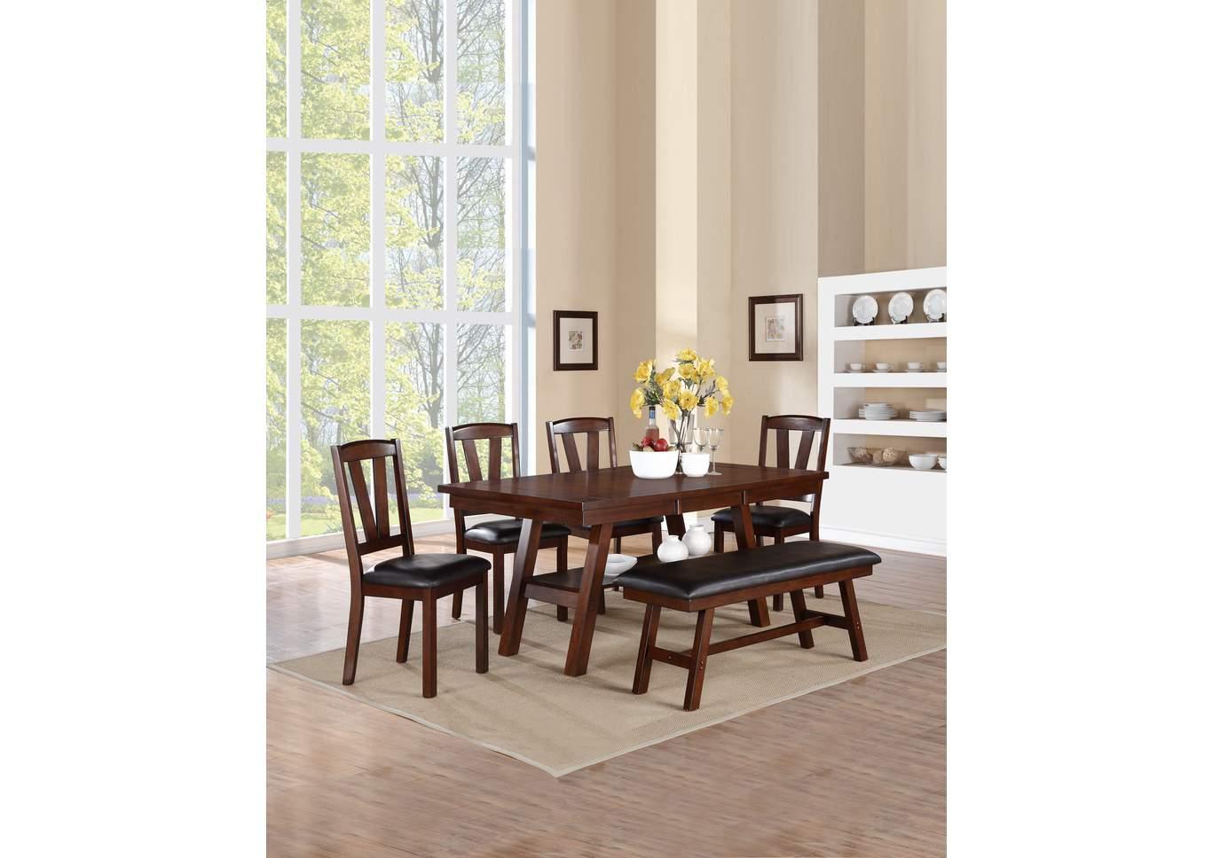 F2271 Table + 4 F1331 Side Chairs + F1332 Dining Bench,Poundex_Instore