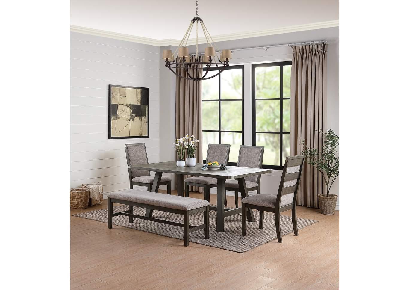 F2494 Table + 4 F1801 Side Chairs + F1802 Dining Bench,Poundex_Instore