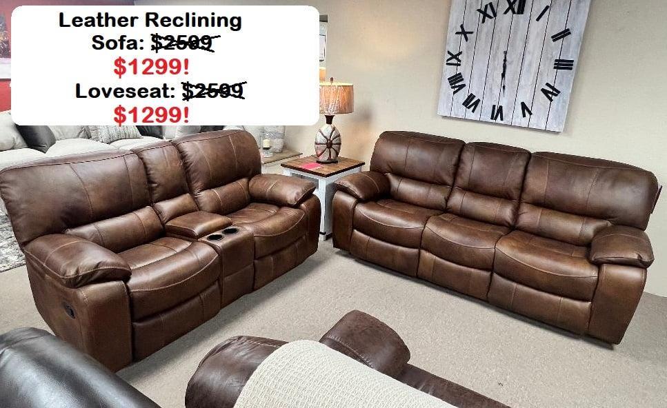 8625 Leather Reclining Sofa & Loveseat,Cheers