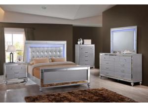 Valentino Queen Bed, Dresser, Mirror, Chest, & 1 Nightstand 