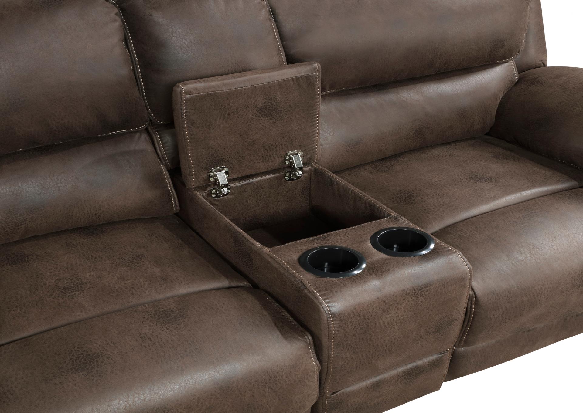 Proctor Power Double Reclining Loveseat with Console in Brown,Homelegance