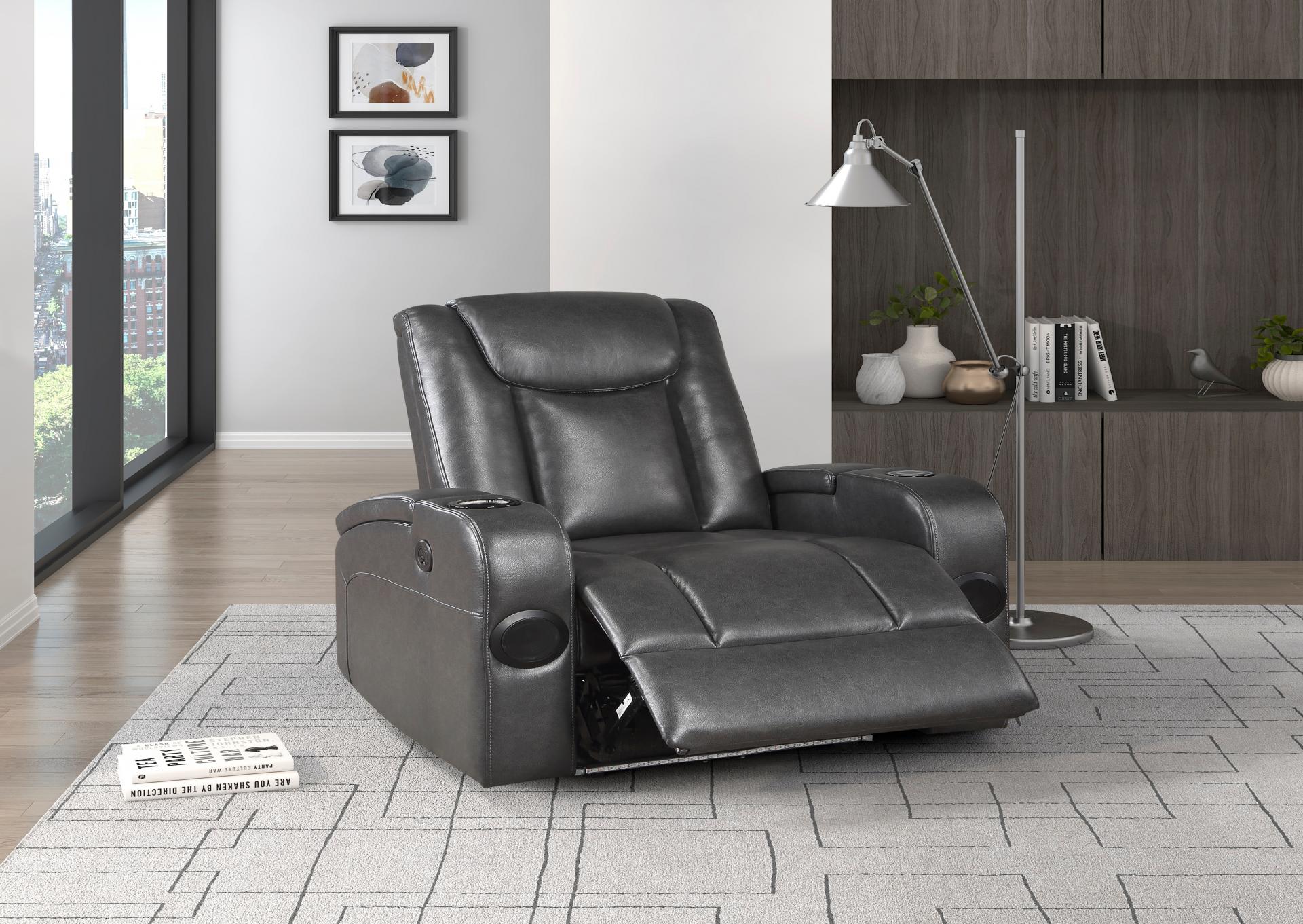 Power Recliner w/ Speakers,  Wireless Charger, Cooling Cupholder, LED Lighting USB & Storage Arms,Homelegance