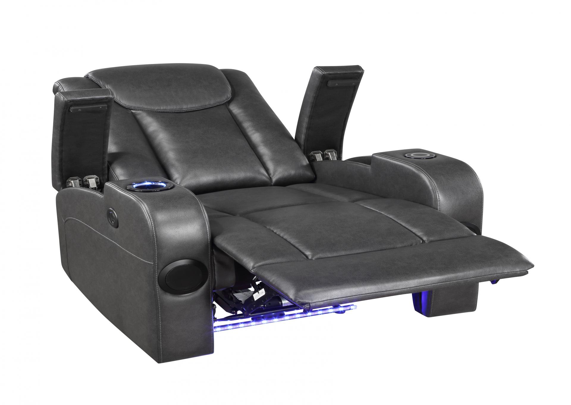 Power Recliner w/ Speakers,  Wireless Charger, Cooling Cupholder, LED Lighting USB & Storage Arms,Homelegance