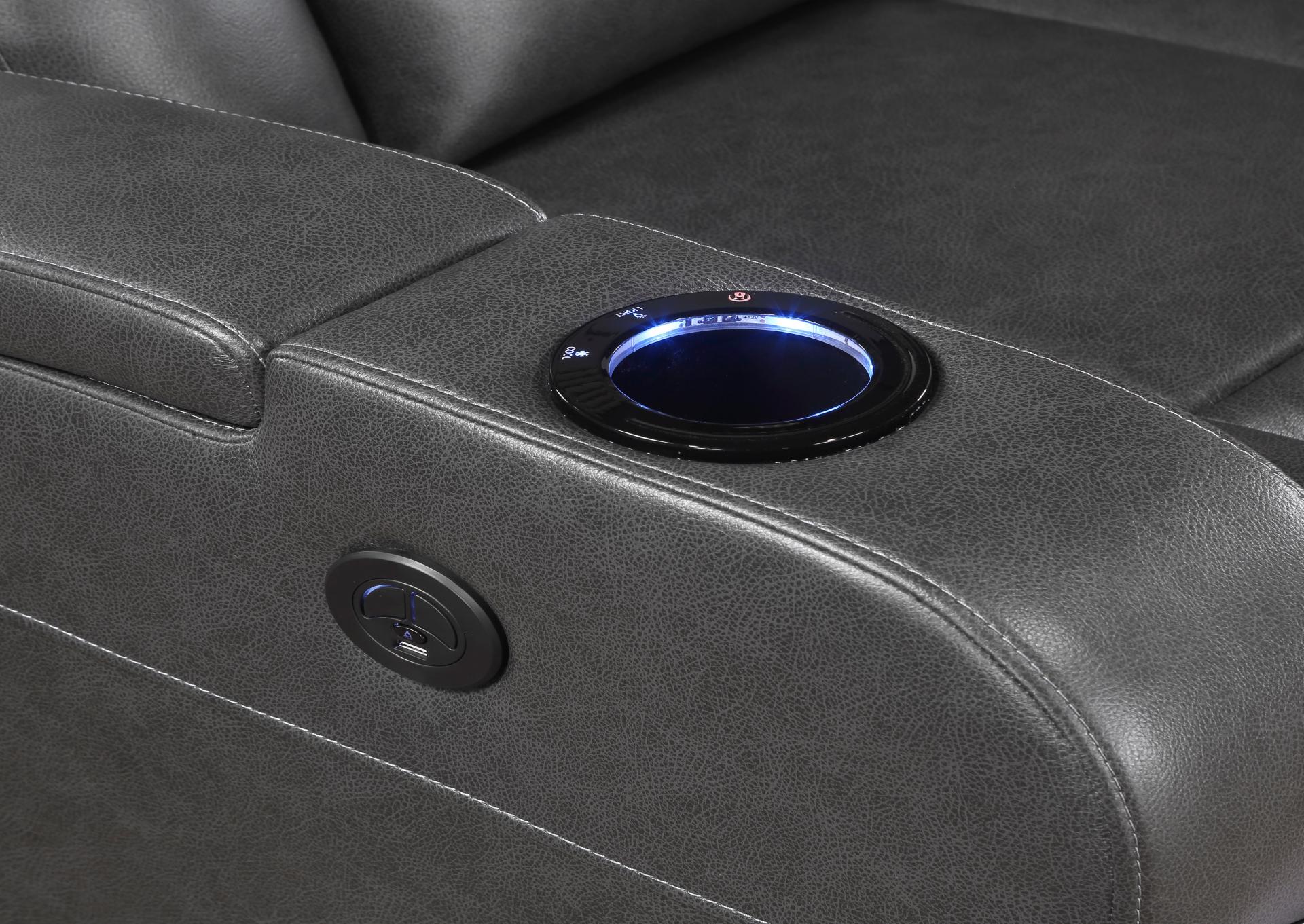 Power Recliner w/ Speakers,  Wireless Charger, Cooling Cupholder, LED Lighting USB & Storage Arms,Homelegance