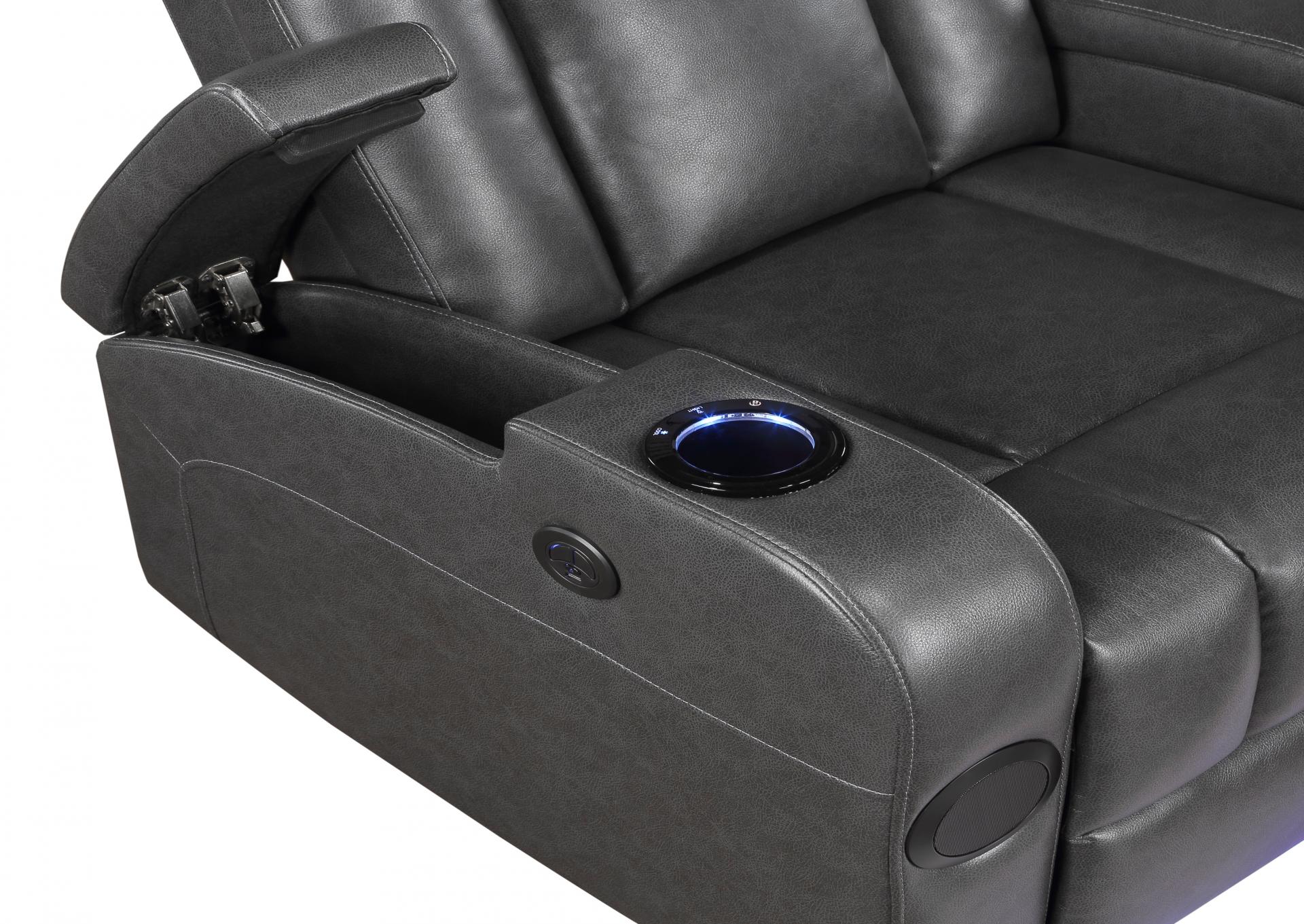 Power Recliner w/ Speakers,  Wireless Charger, Cooling Cupholder, LED Lighting USB & Storage Arms,Homelegance