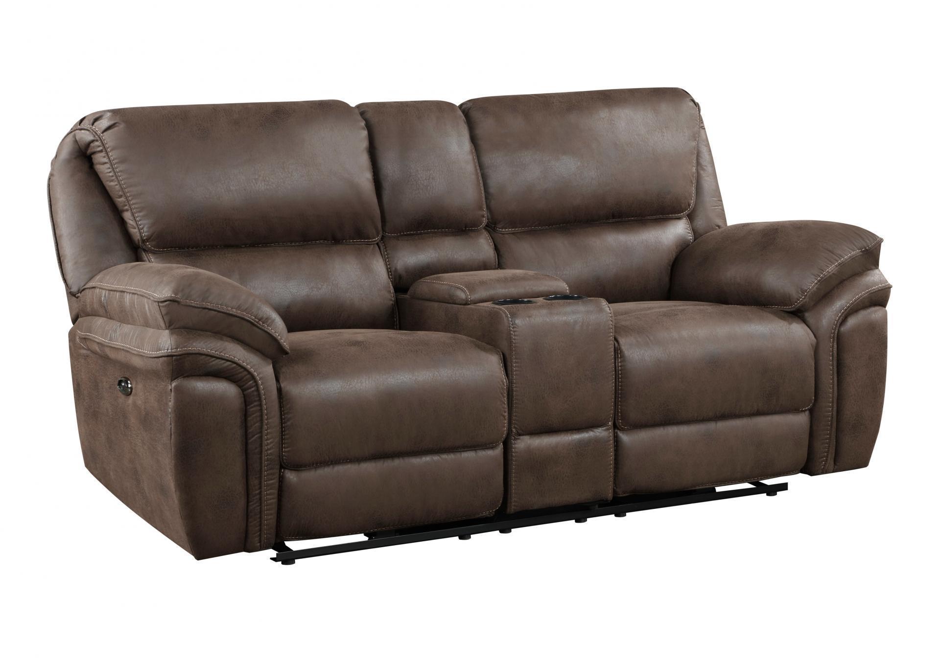 Proctor Power Double Reclining Loveseat with Console in Brown,Homelegance