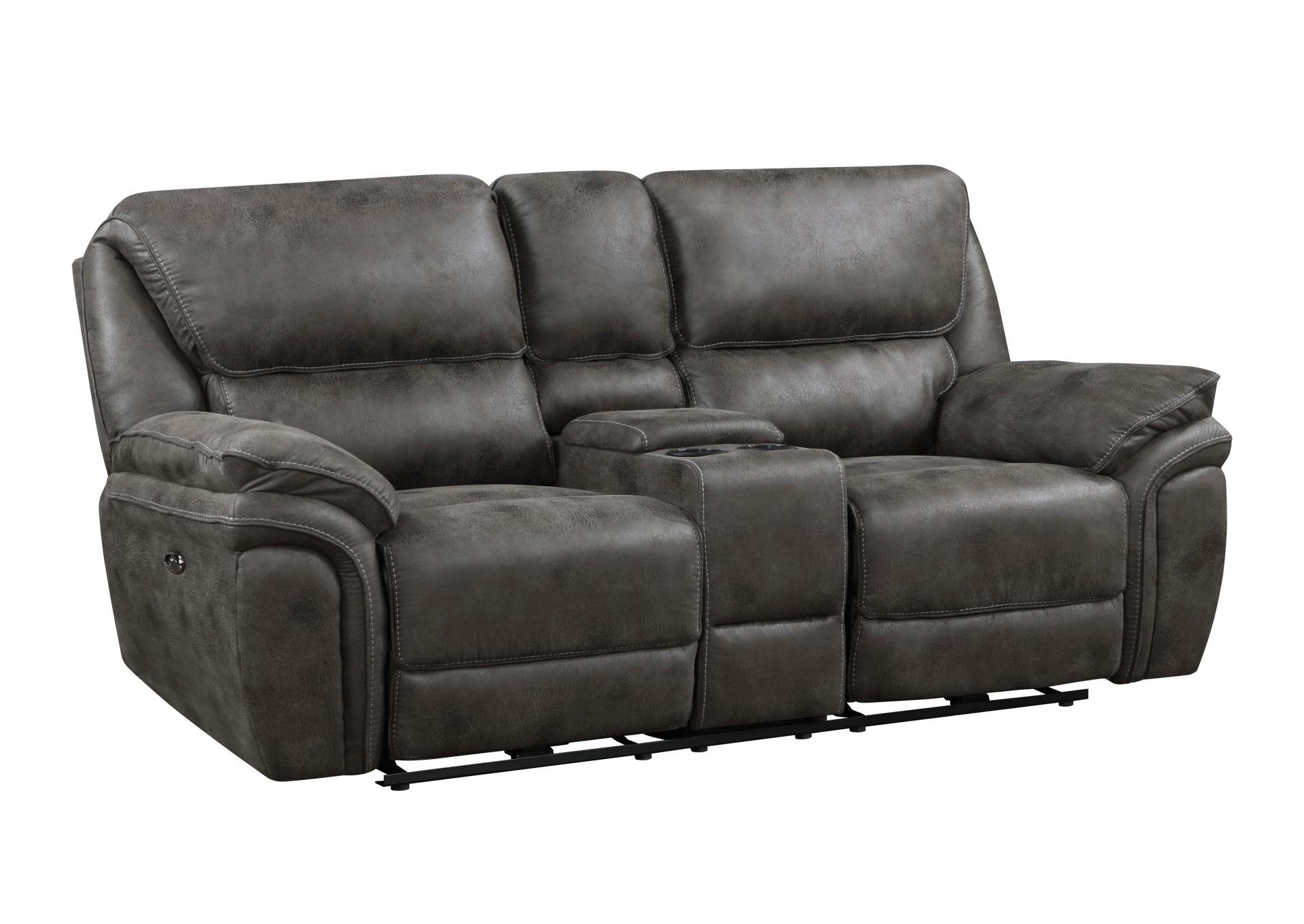 Proctor Power Double Reclining Loveseat with Console in Gray,Homelegance