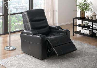 Image for Brockton Power Black Recliner with Power Headrest, Receptacle, Cup-Holder Storage Arms and LED Light