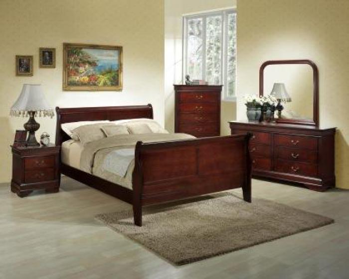 Louis Philippe Cherry Dresser, Mirror, Queen Bed & Nightstand,Lifestyle 